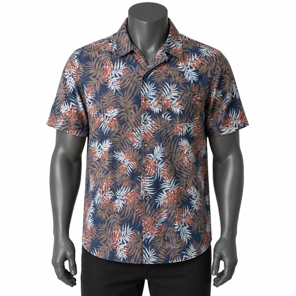 Eddie Bauer Mens XXL Tropical Palm Leaf Cotton Short Sleeve Button Up Shirt
